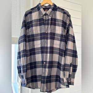 Navy and Gray Plaid Men's Button-Down Shirt